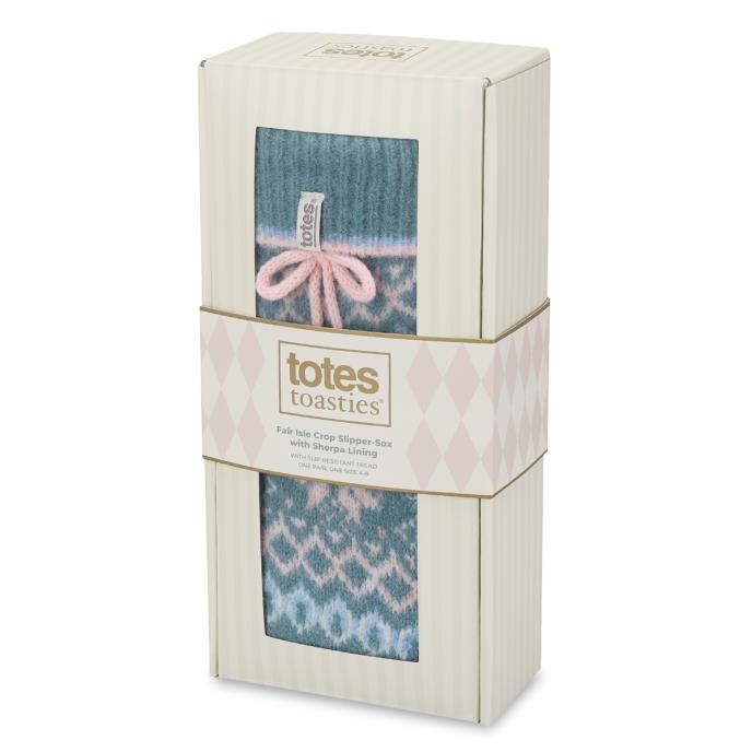 totes toasties® Ladies Chenille Crop Knitted Slipper Socks Teal Extra Image 1